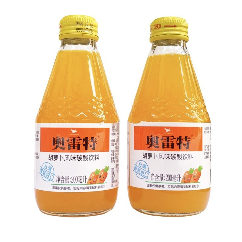 5折 统一 奥雷特胡萝卜风味 碳酸饮料200ml*瓶 碳酸果味汽水 2瓶(200