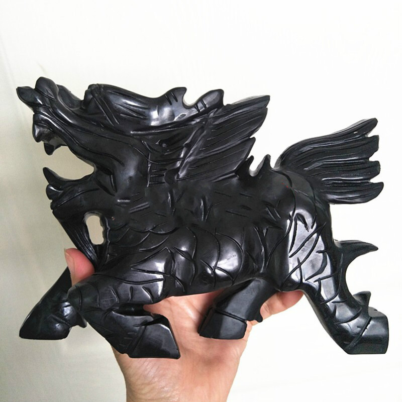 黑墨玉麒麟大摆件玉石送子麒麟玉雕家居办公工艺品摆设 长10厘米一对