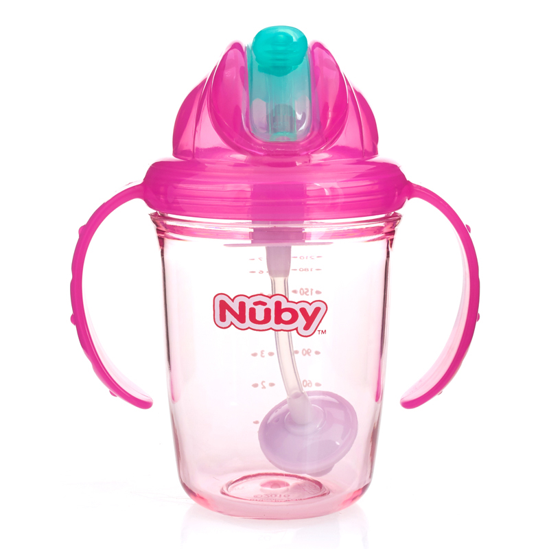 Nuby（努比） 美国Tritan儿童水杯 吸管杯宝宝学饮杯婴儿饮水杯牛奶杯 重力球水杯 粉色-带刻度