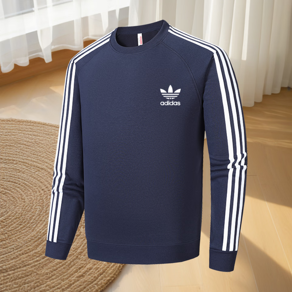 ADIDAS TECHFIT阿迪达斯三叶草纯棉卫衣男秋冬运动休闲大码宽松加绒加厚圆领套头 深蓝加绒款 8xl(240-260斤)