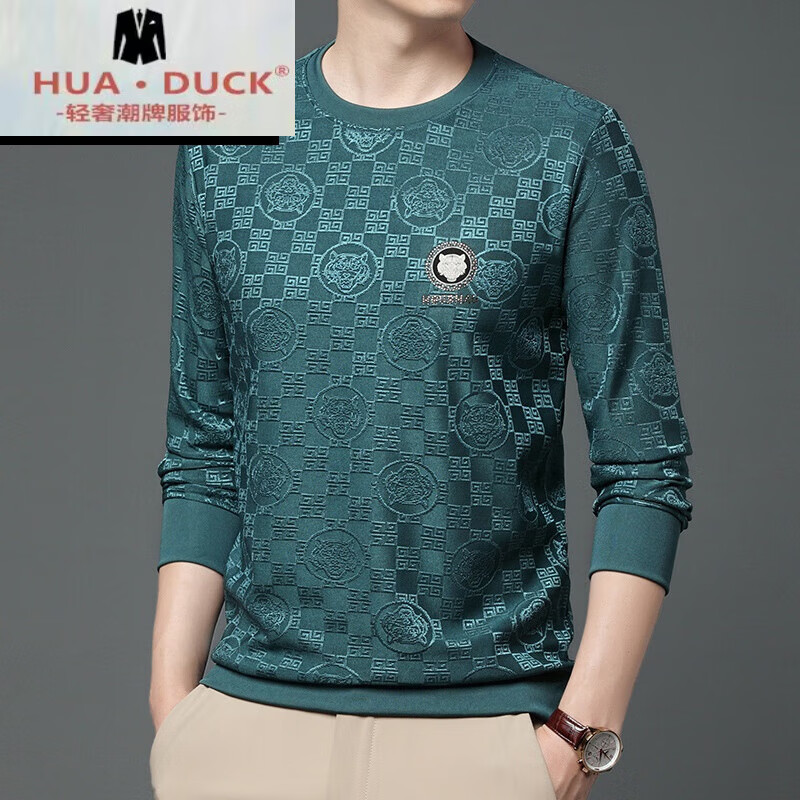 国际轻奢侈春秋长袖圆领恤中青年休闲虎头烫钻内搭打底衫 c001-哈青