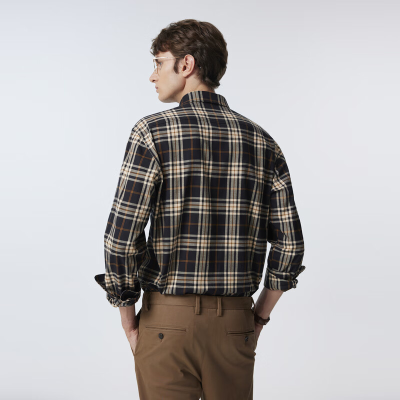 Scofield【新疆棉】男装24年秋季新款英伦复古休闲格纹全棉长袖衬衫 卡其色 M (170)