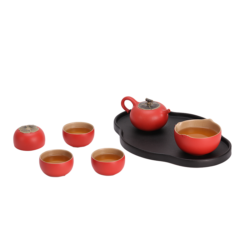 EDENUS 万仟堂 功夫茶具套装 陶瓷创意柿子茶壶茶盘茶杯茶具 事事如意