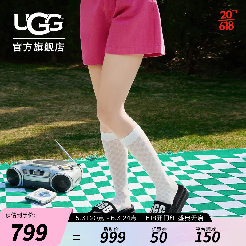 UGG2023夏季女士凉鞋舒适厚底简约字母时尚休闲沙滩凉拖鞋1110110 BSVR | 黑色/银色 36