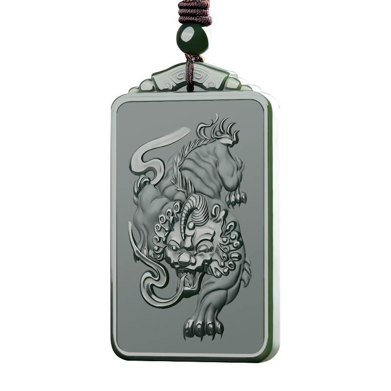 涵怡新疆和田玉霸王貔貅吊墜男塔青玉細(xì)料雙面精雕大嘴納福玉牌 和田玉塔青霸王貔貅吊墜