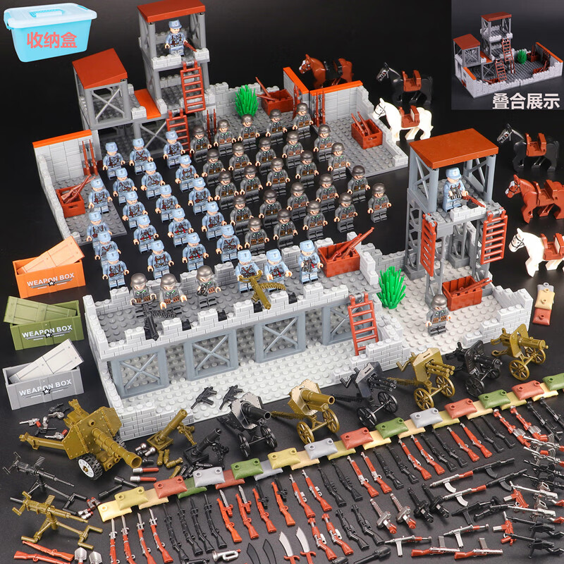 赛乐高军事积木二战废墟场景阵地战壕八路军德军人仔碉堡垒拼装男孩