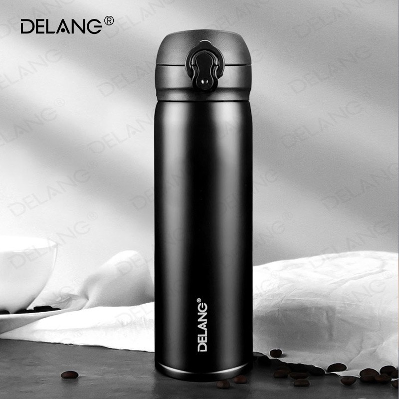 德琅(delang)精选品牌弹盖热水杯dl8108不锈钢便携旅行车载保温杯男女