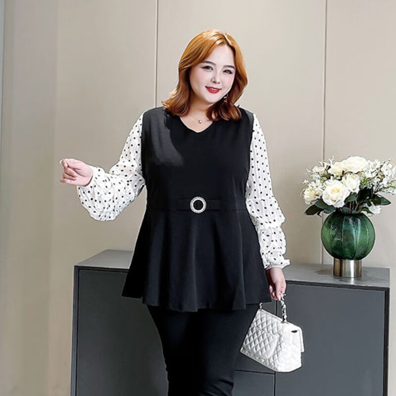 2022春季新款大码女装2022胖mm春秋装200斤职业气质显瘦收腰撞色波