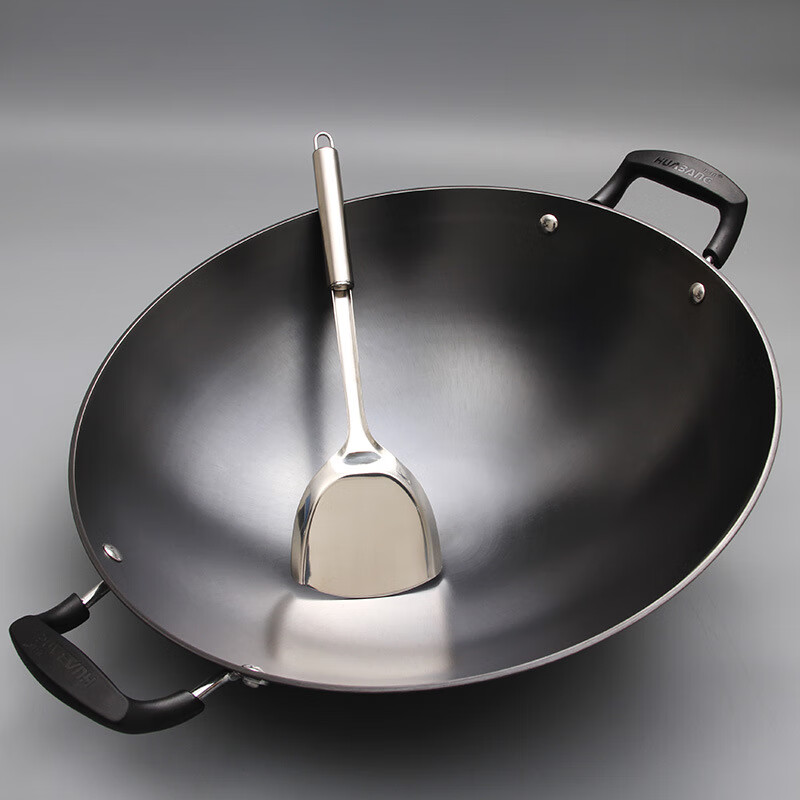 华邦铁锅 华邦大炒锅铁锅双耳尖底锅平底老式炒菜锅无涂不锈燃气家用