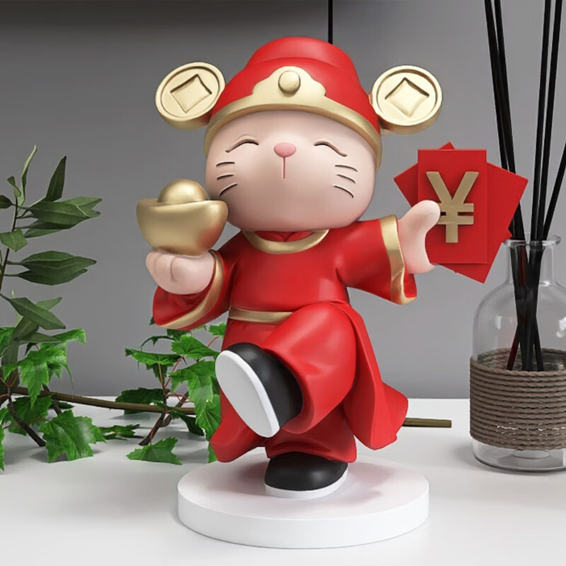 猫客厅玄关桌面摆件电视柜装饰品小摆饰家居饰品 招财猫-红色-高27cm