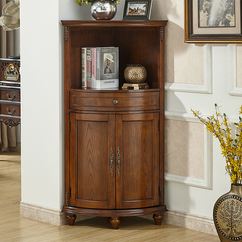 筑创美庭 美式实木三角墙角储物展示柜转角柜拐角柜小酒柜客厅角落