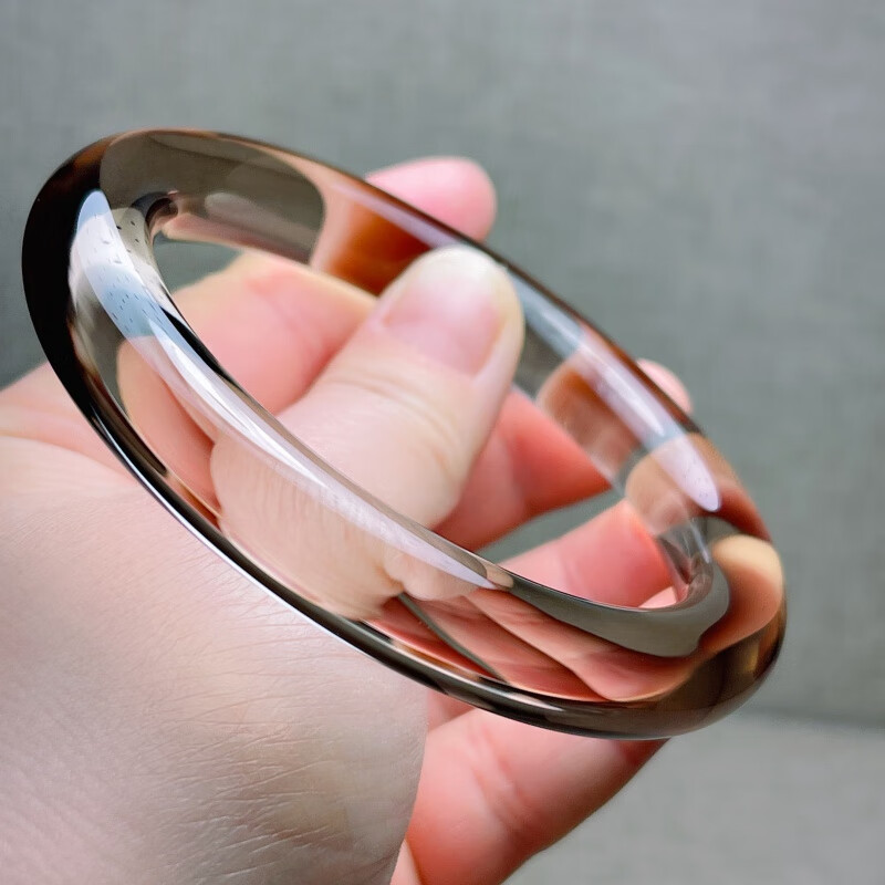 古珍 茶水晶手镯 圆条大圈口61内径 全净体茶晶镯子 一物一图送长辈