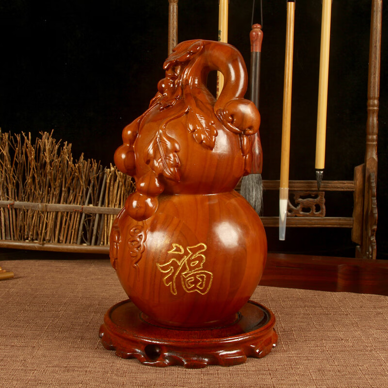 禅云阁 桃木葫芦摆件 多福寿葫芦平安 镇辟宅安摆件装饰 家居桃木工艺