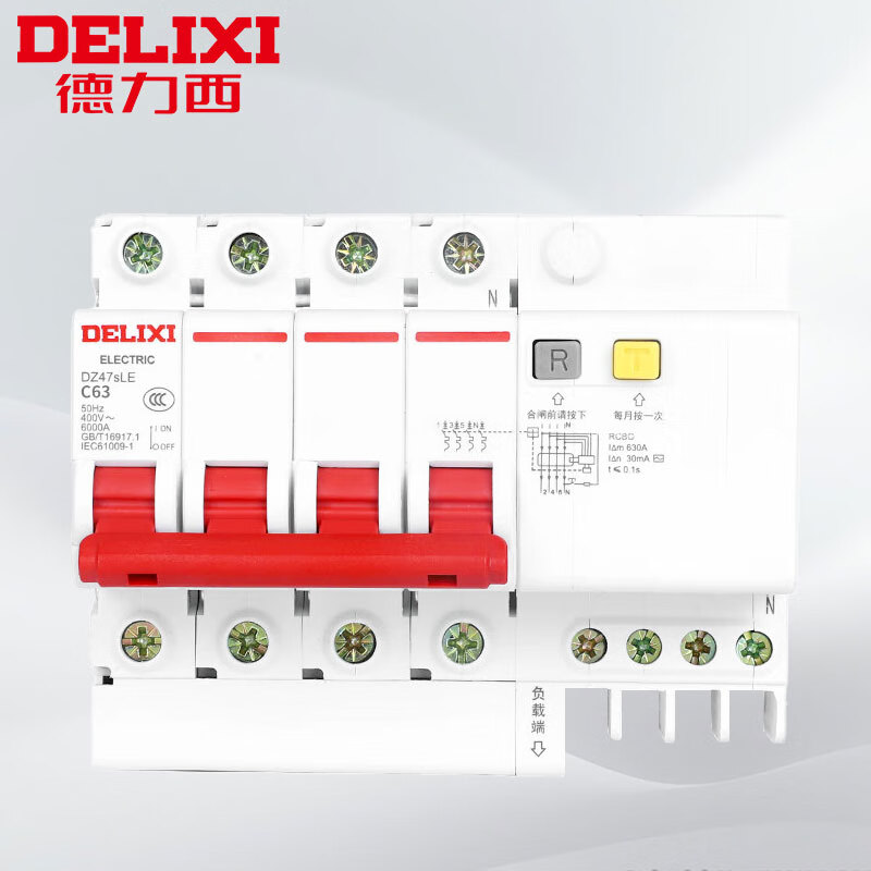 德力西电气（DELIXI ELECTRIC）DZ47SLE-4P-C63-30mA-6kA 小型漏电保护断路器 漏保空气开关 三相电漏保