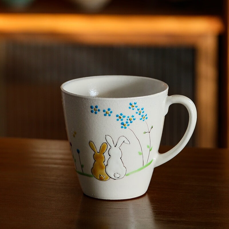 北野工坊日式陶瓷茶具手绘情侣兔子马克杯手作陶杯水杯杯子 情侣兔