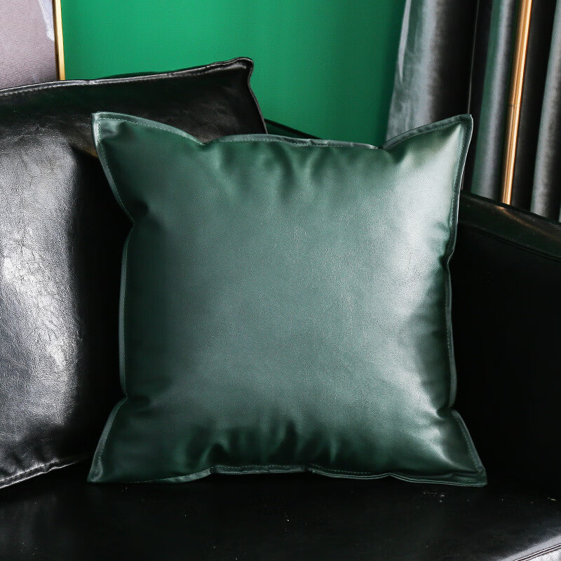 今后北欧纯色轻奢抱枕现代简约客厅皮质沙发靠枕皮革样板间大靠垫 纳兹墨绿抱枕 60*60cm（枕套+枕芯）