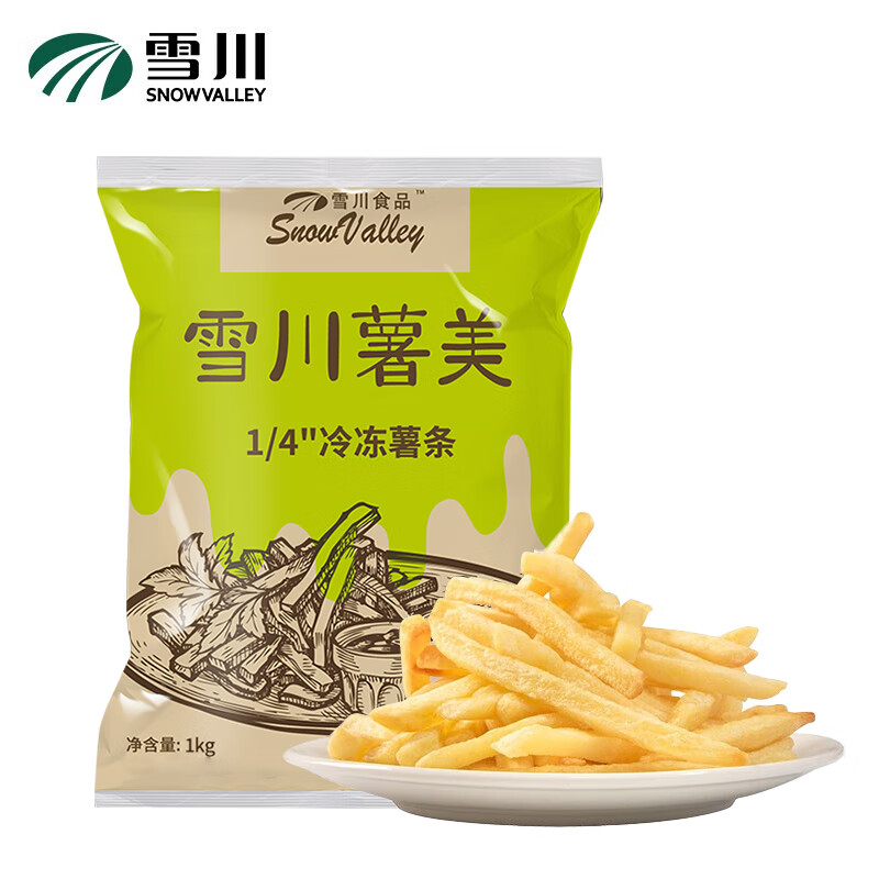 雪川食品原切大薯饼薯条半成品冷冻空气炸锅零食方便速食 薯饼620g+薯美细薯-原味1kg