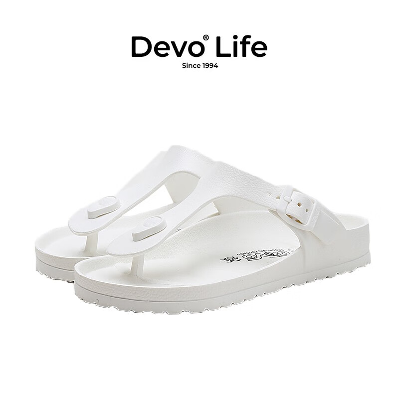 Devo Life的沃拖鞋男女同款夹趾凉拖沙滩时尚轻质防水海滩人字拖1803 白色EVA 36