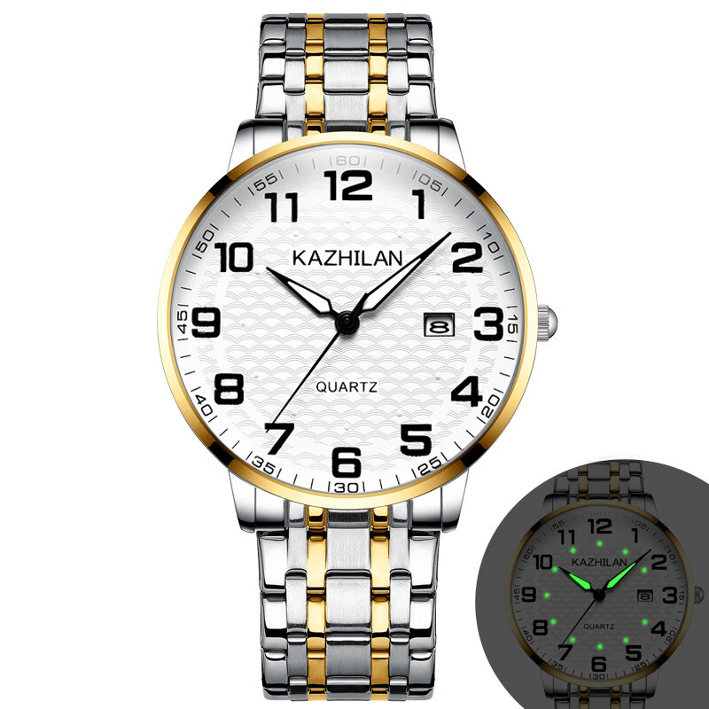 oruss老人手表男女情侣大数字表盘防水夜光中老年爸爸妈妈松紧自动