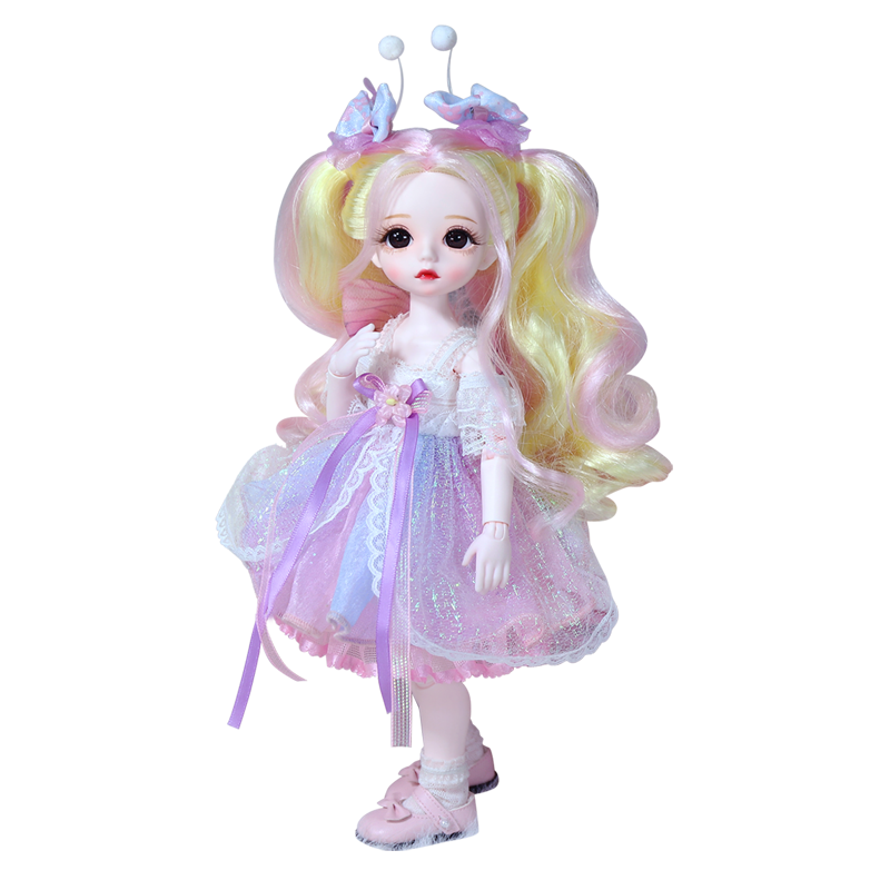 德必勝換裝洋娃娃兒童公主玩具仿真關(guān)節(jié)BJD娃人偶手辦玩偶女孩生日禮物 小蝴蝶+衣服（共2衣） 6分30CM 28關(guān)節(jié) 官妝