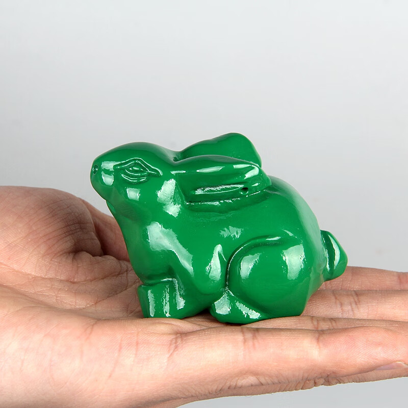 东阳木雕实木质雕刻兔子桌面摆件绿色木小兔青色兔十二生肖兔家居 6