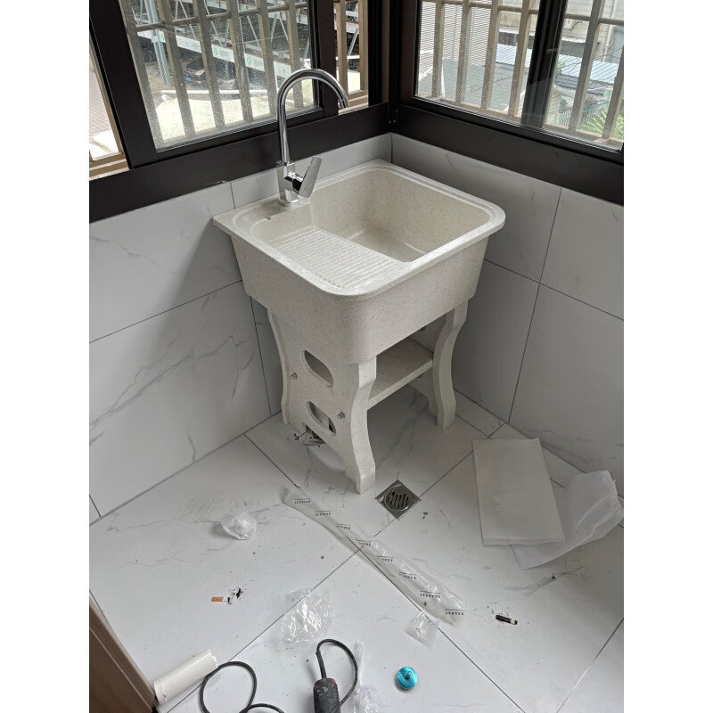 迈恻亦洗衣池带搓衣板室外阳台家用石英石水槽大理石庭院一体成型洗手