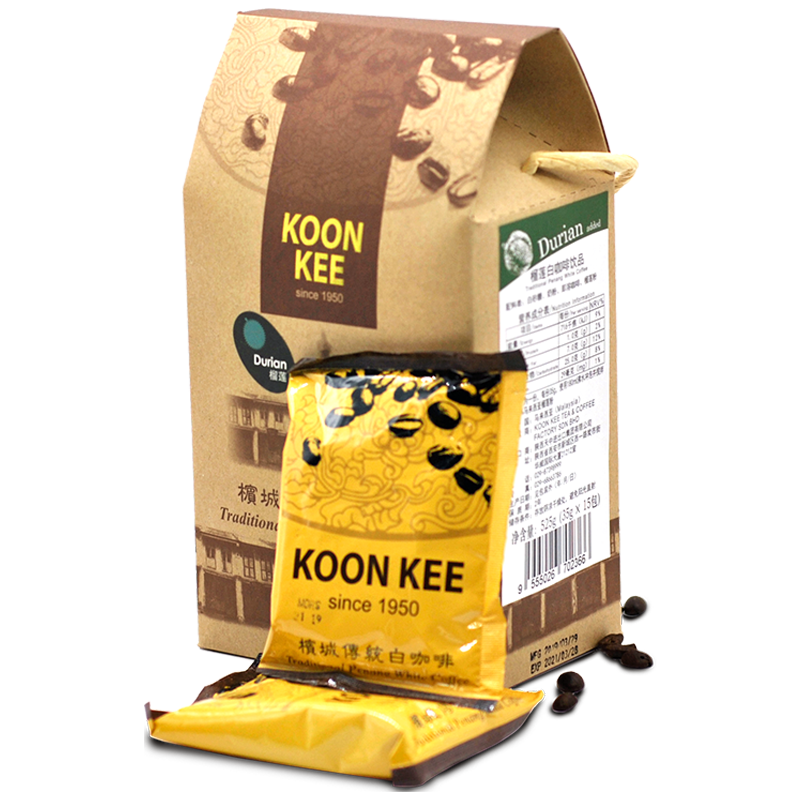 KOON KEE马来西亚进口KOONKEE特浓盒装拿铁奶粉炭烧速溶榴莲白咖啡15条 盒