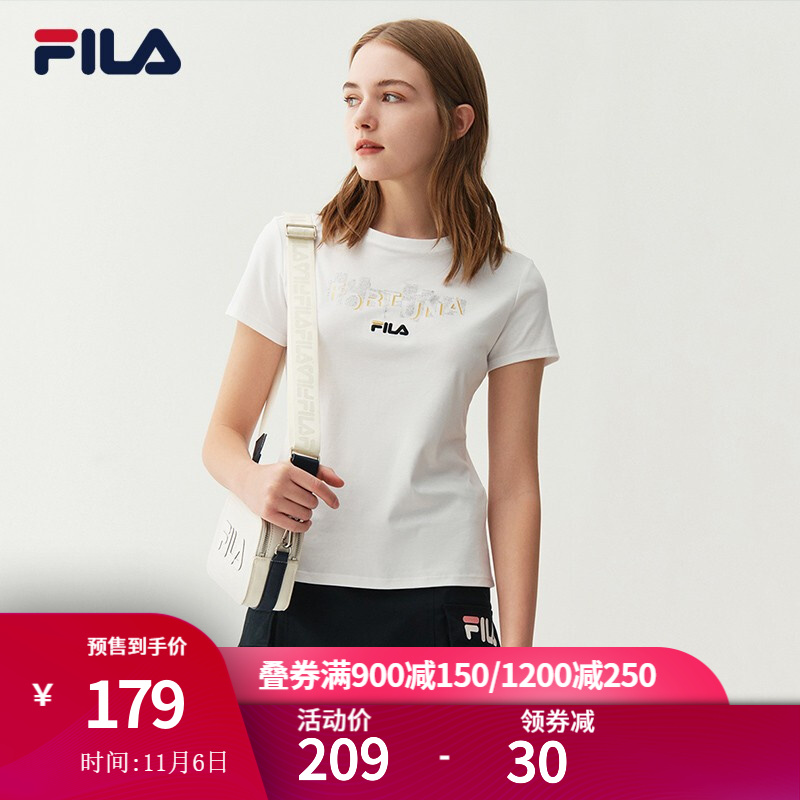 fila斐乐女装短袖t恤white line官方女子2021春季新款