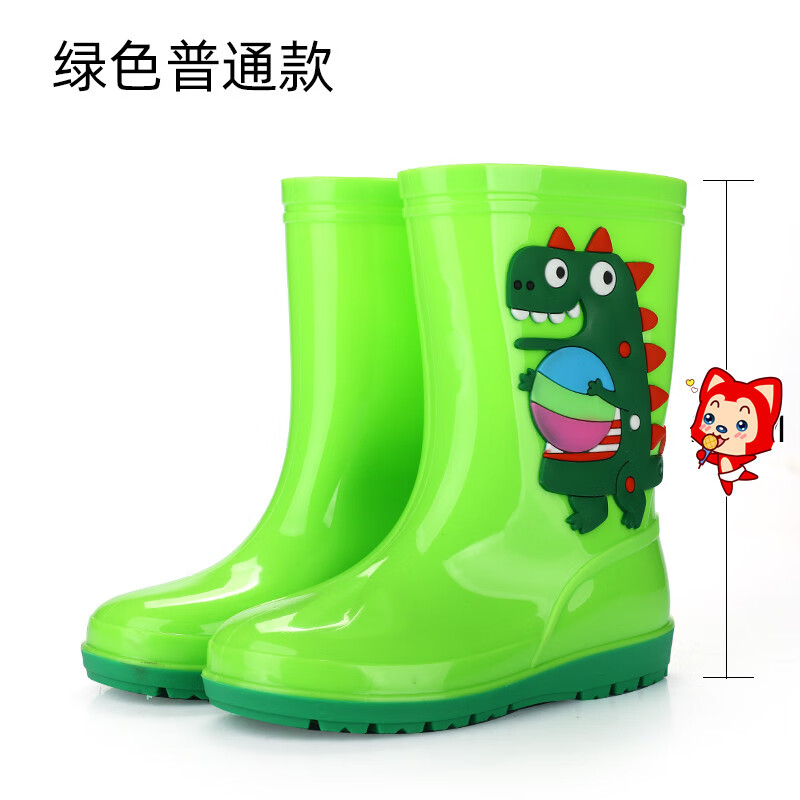 高筒防水鞋轻便中童雨靴学生大童胶鞋 绿色恐龙【普通款】无绒单鞋