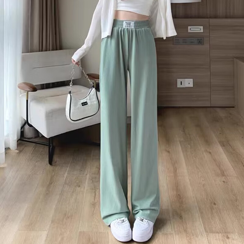 简蜓阔腿裤女2026年夏季新款小个子高腰休闲裤垂感窄版冰丝薄款直筒裤 黑色-九分裤 XL (115-125斤左右)