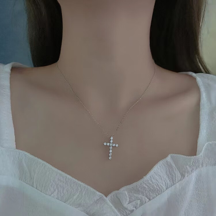 泰罗尼十字架项链女S925银满钻吊坠时尚轻奢纪念日送女友老婆生日礼物 十字架项链
