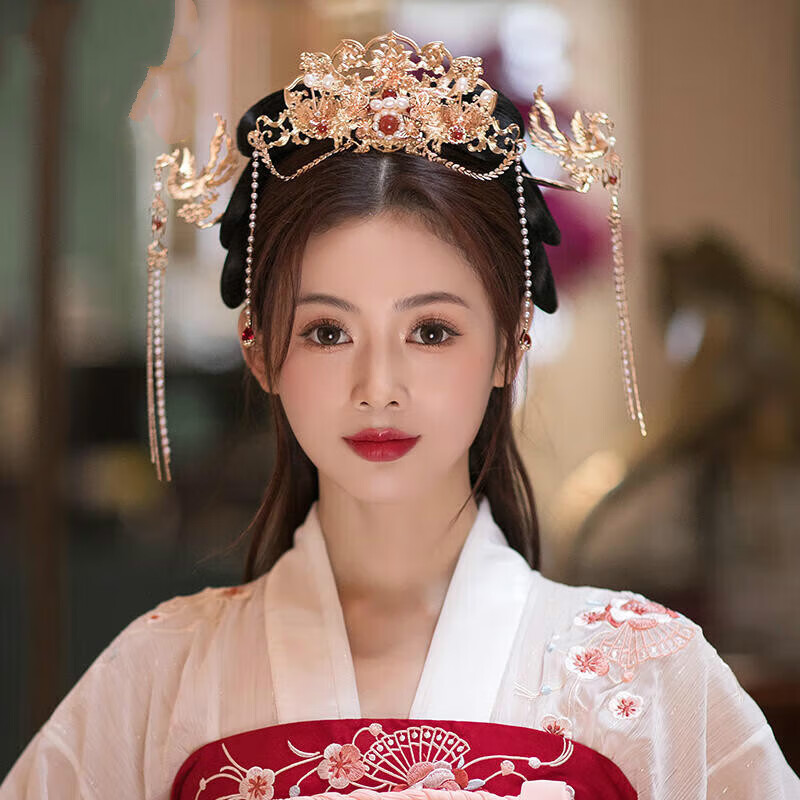 金色凤凰步摇古风发饰仙气流苏唐风明制发冠古装全套配饰 金凤套装
