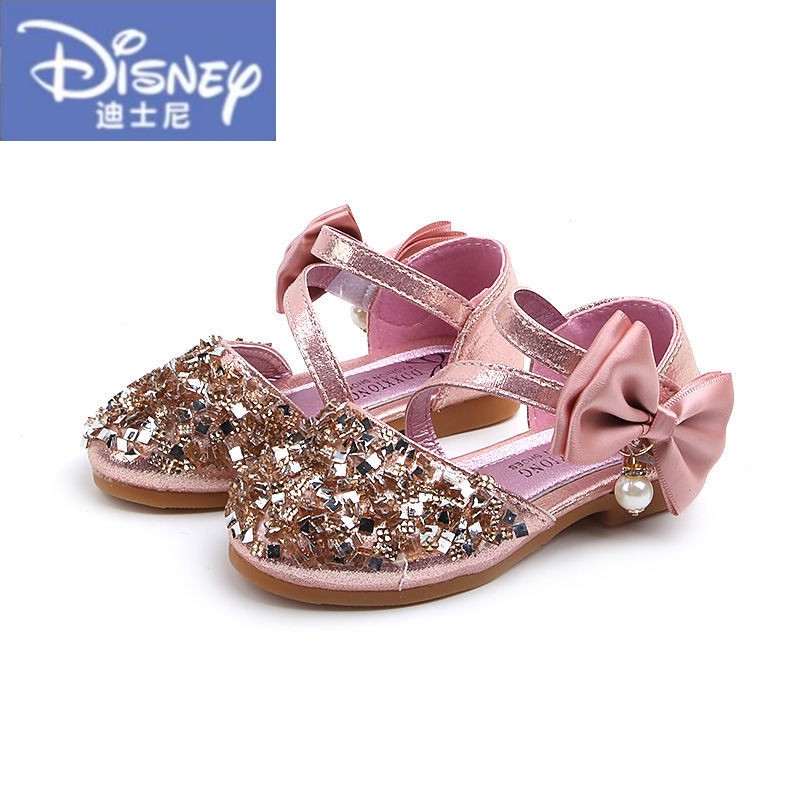 迪士尼(disney)女童表演鞋新款儿童串珠韩版亮片公主鞋中大童宝宝软底