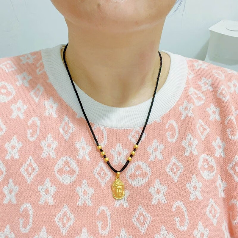 易昇黄金佛头项链女士本命年佛锁骨链999足金吊坠编织黑绳挂坠送女友