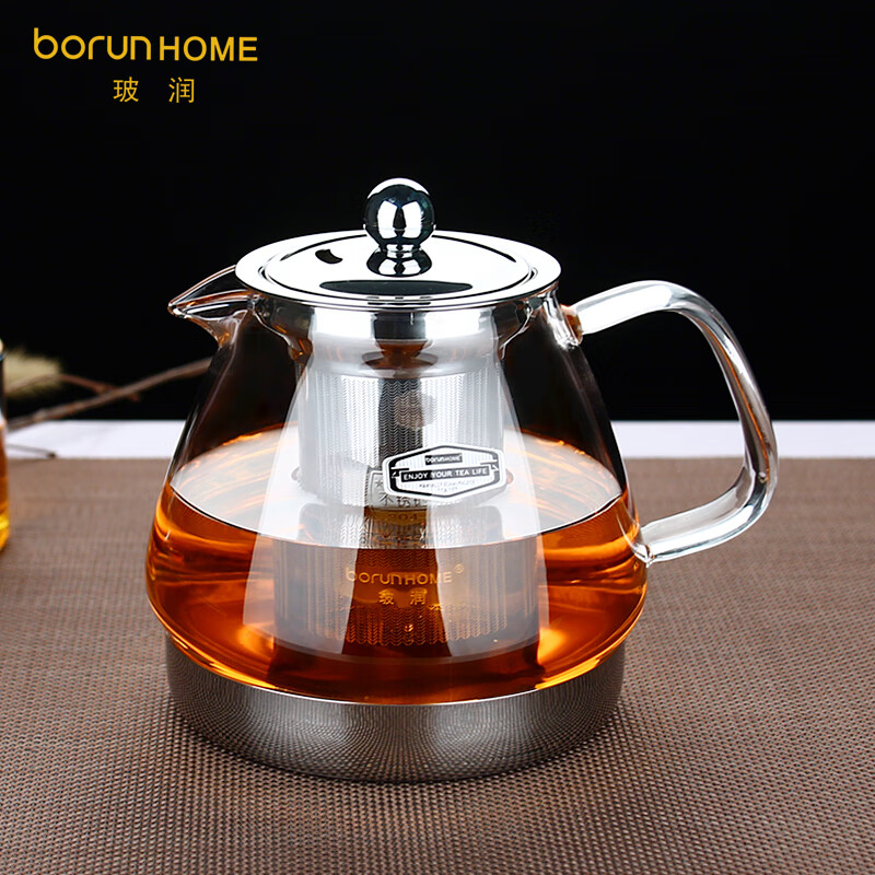 borunHOME 电陶炉耐热玻璃壶 电磁炉专用煮茶壶 不锈钢过滤茶具烧水壶电磁炉茶道套装 02款800ML单壶