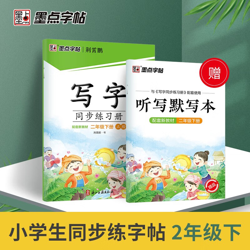 墨点字帖 2023年小学生语文二年级下册写字同步练习册 荆霄鹏楷书铅笔笔顺笔画字帖 赠听写默写本 