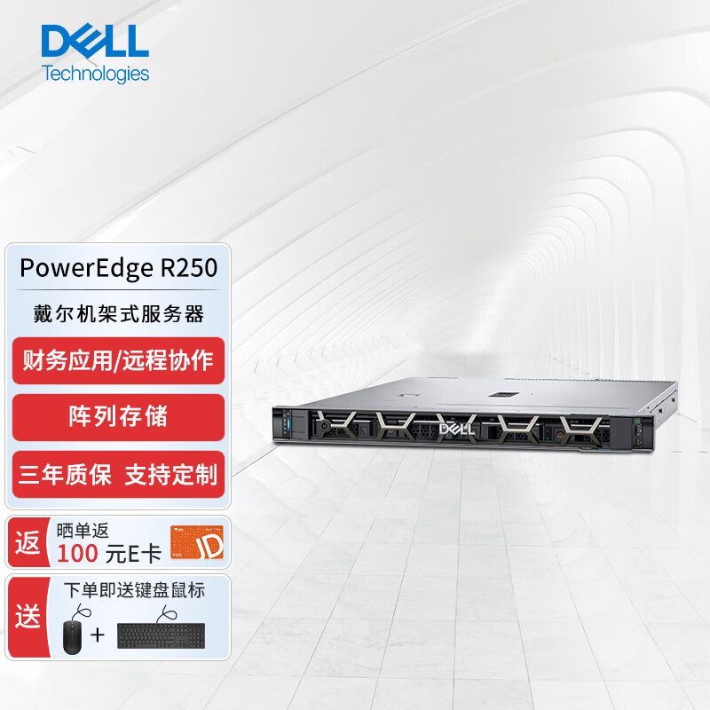 戴尔(dell) r250入门机架式服务器文件共享办公打印数据库存储e-2334