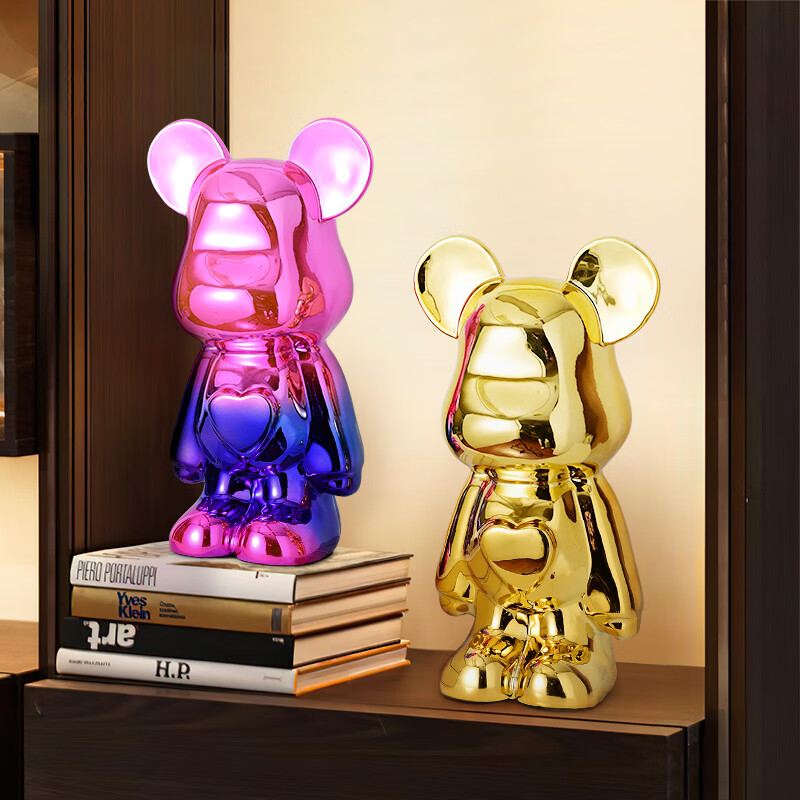 摆件客厅轻奢电视酒柜卡通爱心落地大公仔家居装饰品 多彩暴力熊-红色