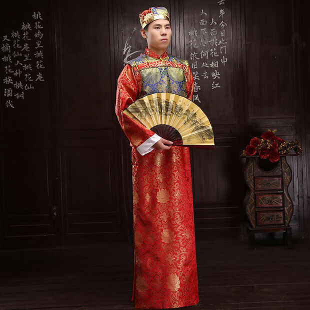 牧兽清朝阿哥贝勒王爷服装地主古装演出服男官服马褂舞台表演春 蓝