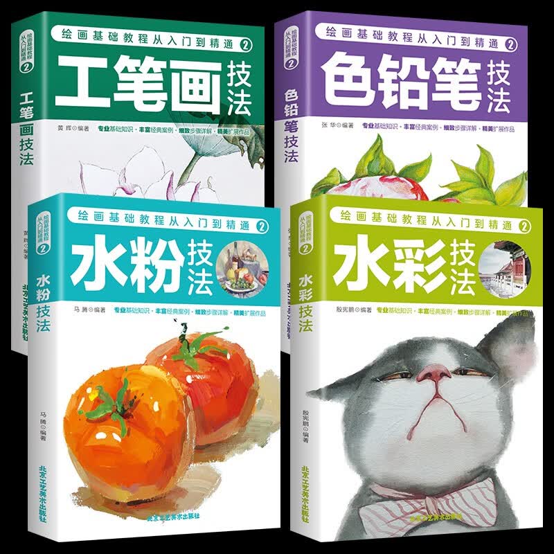 全套4册 绘画技法基础教程 彩铅绘画书 水彩书 水彩画 工笔画 临摹画册 成人手绘自学零基础入门画画书籍 套装