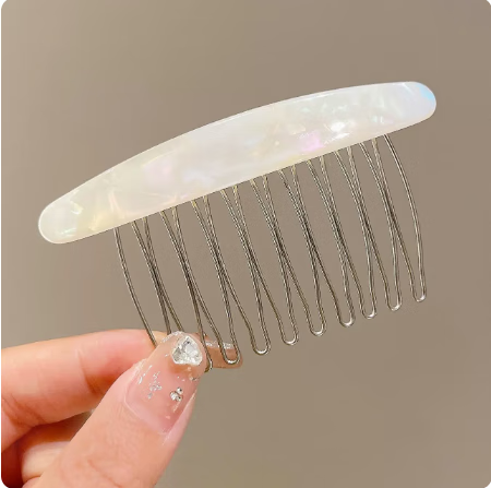 刘海梳子发夹女头顶后脑勺碎发梳倒插梳发饰发卡头饰 白色幻彩插梳