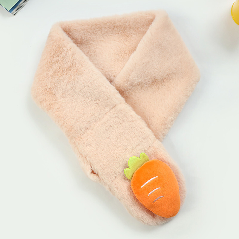 达芬奇密码 儿童礼物动物卡通围脖冬季毛绒仿獭兔秋冬天围巾 胡萝卜 裸色 70*10cm