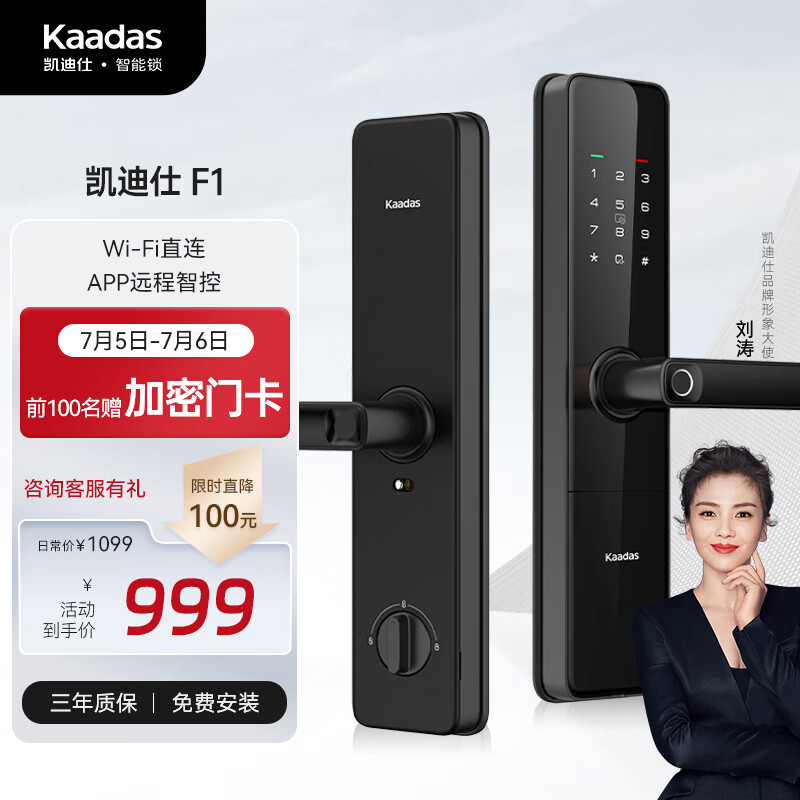 凯迪仕（KAADAS）F1 智能门锁 智能锁  指纹锁 电子锁 家用密码锁防盗门锁 F1+标准锁体