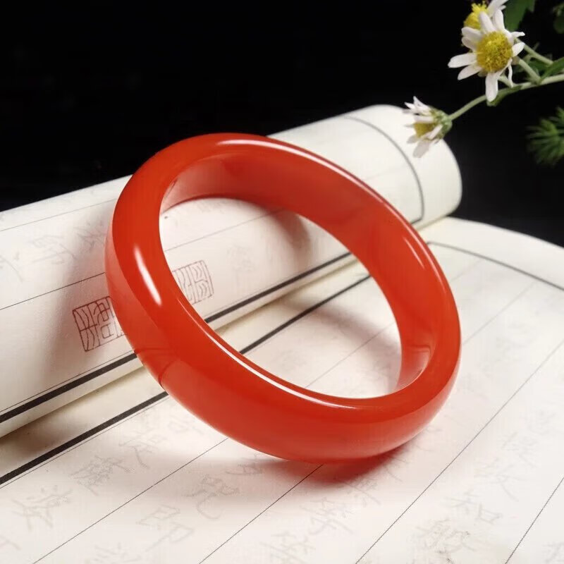 伊甸之星红玉手镯红玛瑙金丝玉细条女款运转本命年红色玉镯子玉.