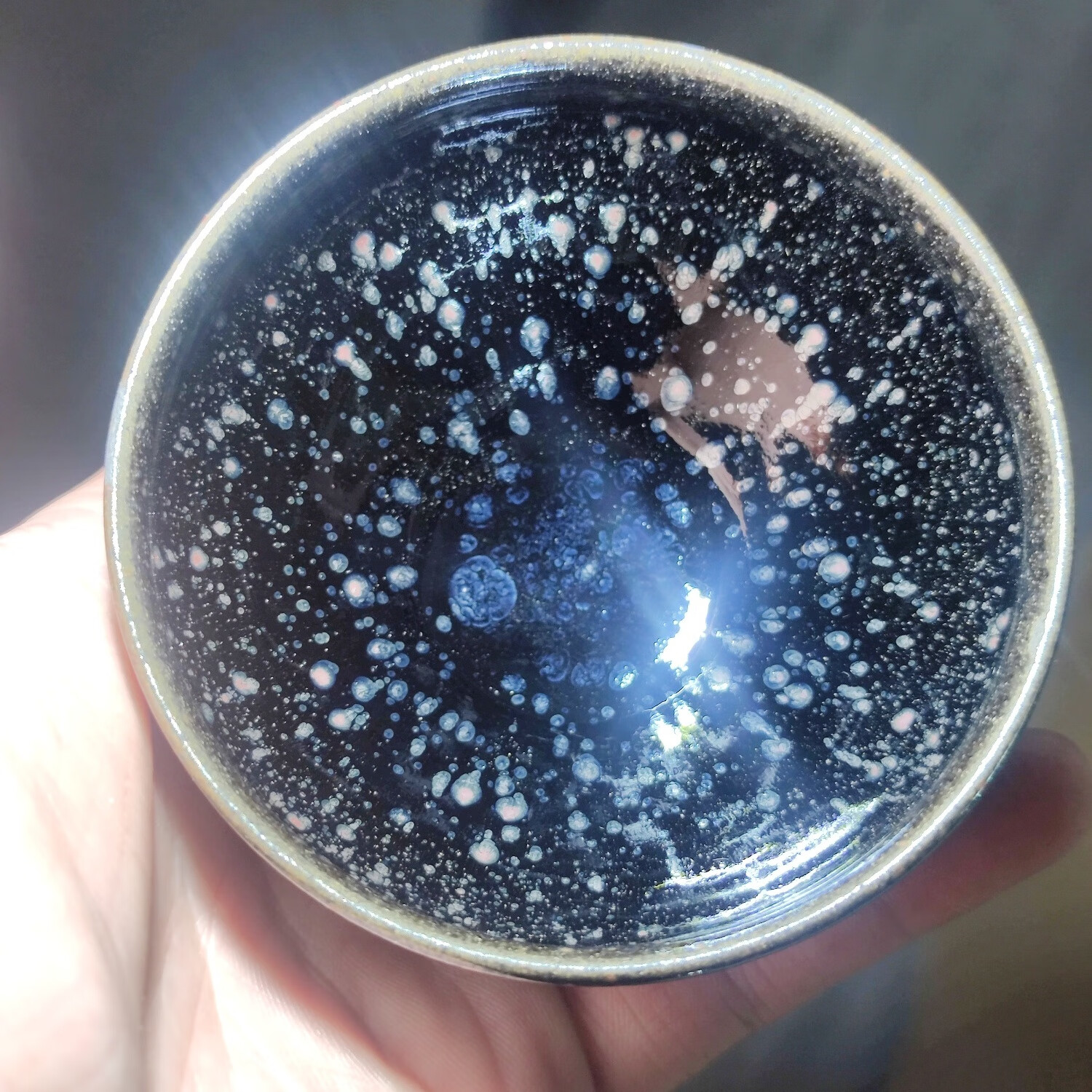 柴烧建盏-慕禾堂田柳旺作品(束口器型-黑底银滴)