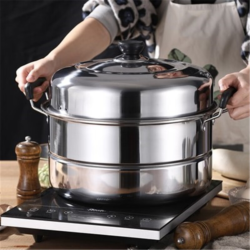 加厚双层特大号家用蒸锅不锈钢2层馒头蒸鱼锅34 36 40cm商用汤锅 特厚双层大容量40cm【经典款】 很大