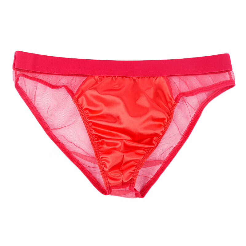 恒久男士情趣内裤薄透明网纱内裤男u凸诱惑三角裤男式性感中腰 红色