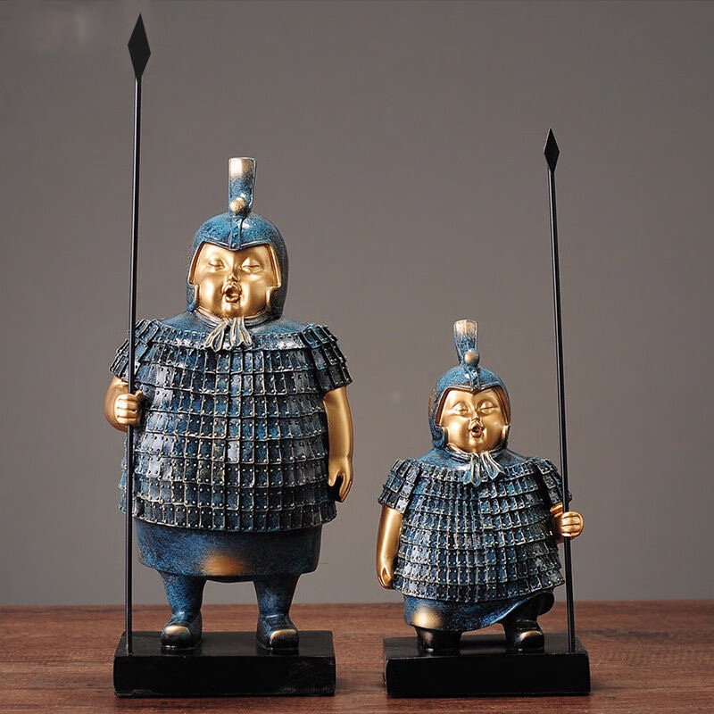 uhfr兵马俑摆件搞笑中式西安兵马俑q版胖将军摆件办公室桌面汽车摆件