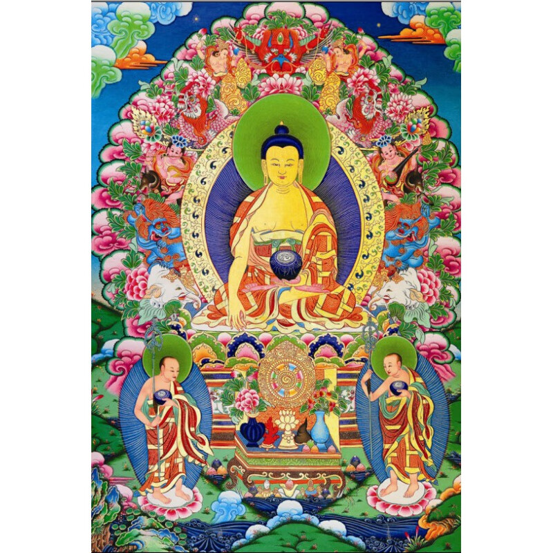 结缘西藏释迦牟尼佛像唐卡释迦摩尼佛像画像挂画相片双面塑封 3寸(6x9