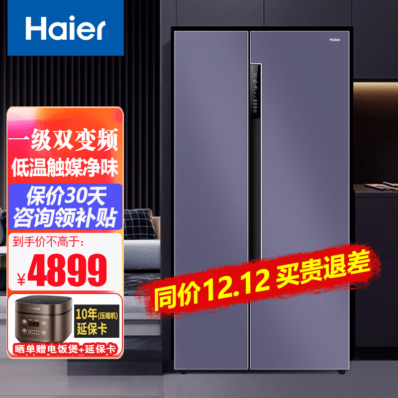 （新品）海尔（Haier）646升对开门冰箱双开门一级能效双变频风冷无霜杀菌净味家用大容量电冰箱 BCD-646WLHSS9EN9U1